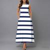 Oversized Women Sleeveless Round Neck Dress Striking Large Floral Pattern Loose Calf Length Gown