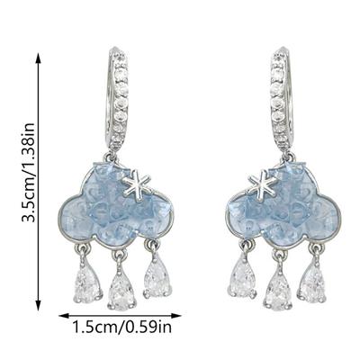 1Pair Cute Cloud Earrings Blue Rain Cloud Drop Earring Aesthetic Kawaii Zircon Ear Buckle Earring Year Jewelry Gift