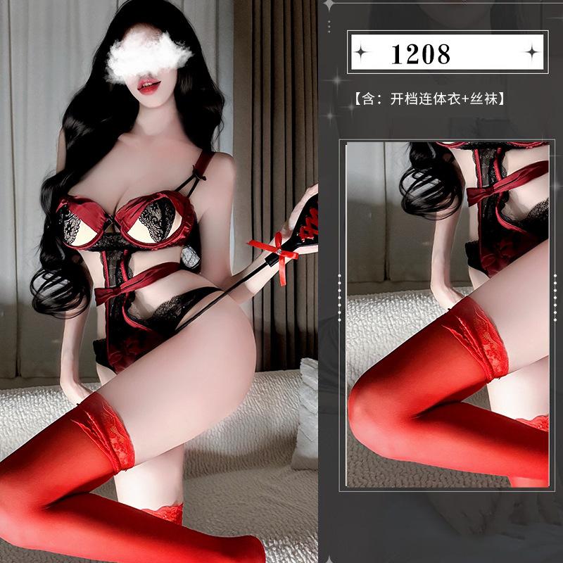 Sexy underwear suspender onesie lace suit seduction uniform hollow sexy small chest women's steel ring