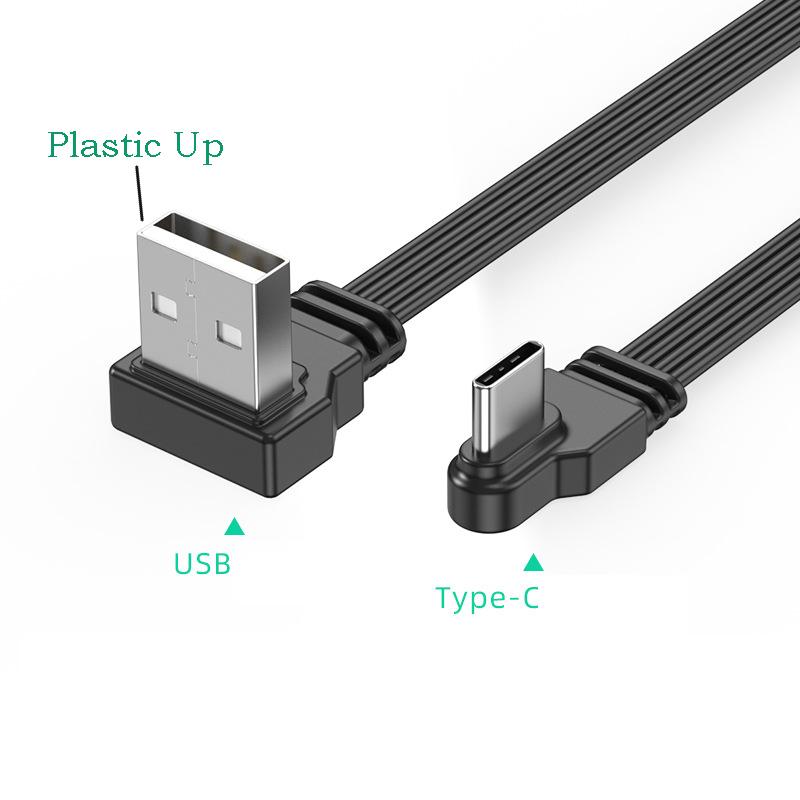 USB2.0 To Type C Data Cable Splitter Up Down Left Right Angle Wire Flat Cord USB C Data Transfer 2A Powe Supply Sync Extend Line