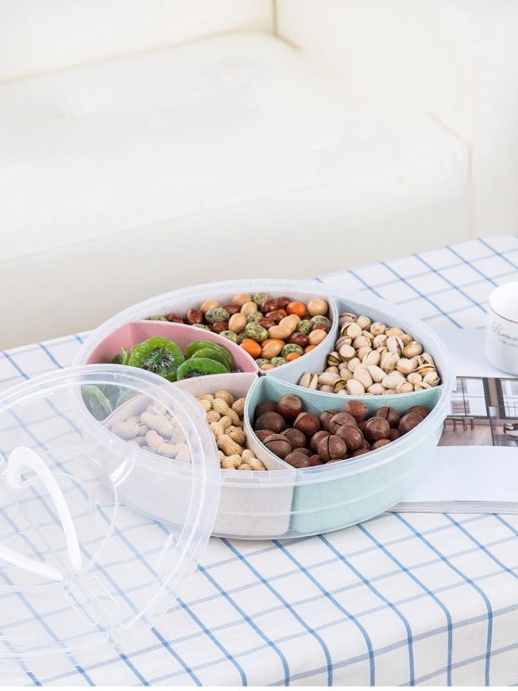 Divided Serving Tray Snack Plate with Lid Fruit Plates Compartment Candy Box Multi-function Food Storage Tray Household Gadgets