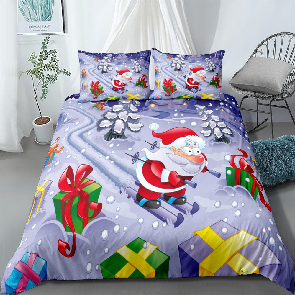 Santa Claus Christmas Gift Bedding Set King Queen Twin Single Size Duvet Cover Pillow Cases Bed Linen Set