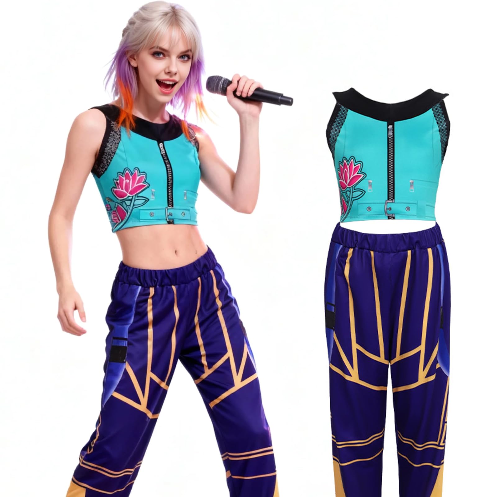 

[Mprocen] Girls Demon Hunter Cosplay Set, Adult Demon Hunter Top and Pants, Suitable for Christmas, School Celebrations, Cultural Festivals, and Any
