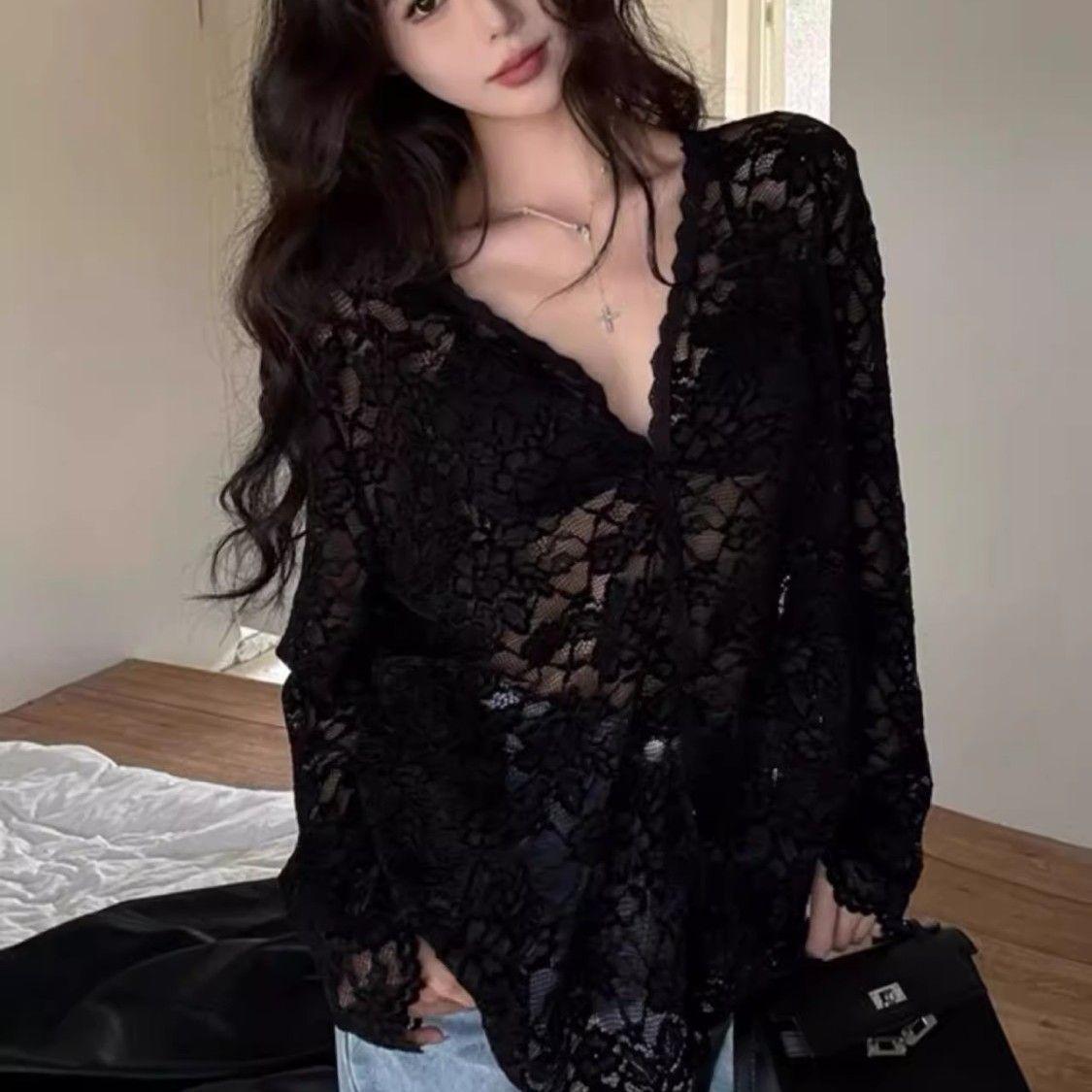 

Кардиган топ с V-образным вырезом из французского кружева, осень 2025 S (Recommended 80-100 jin)