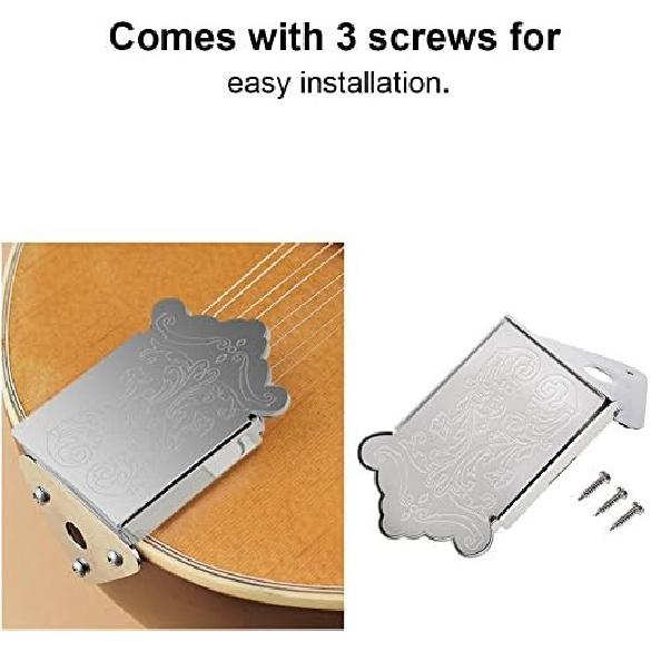 Dilwe Mandolin Tailpiece Bridge, Mandolin Guitar Tailpiece with Screws for 8 String Guitar Musical Instrument Part(Silver)