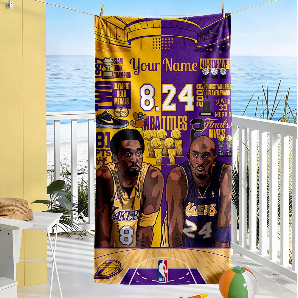 Kobe Customize Text Beach Towel Quickdry Soft Microfiber For Beach Bathroom Outdoor Swimming Pool Camping Picnic Yoga Diving Vacation Accessories