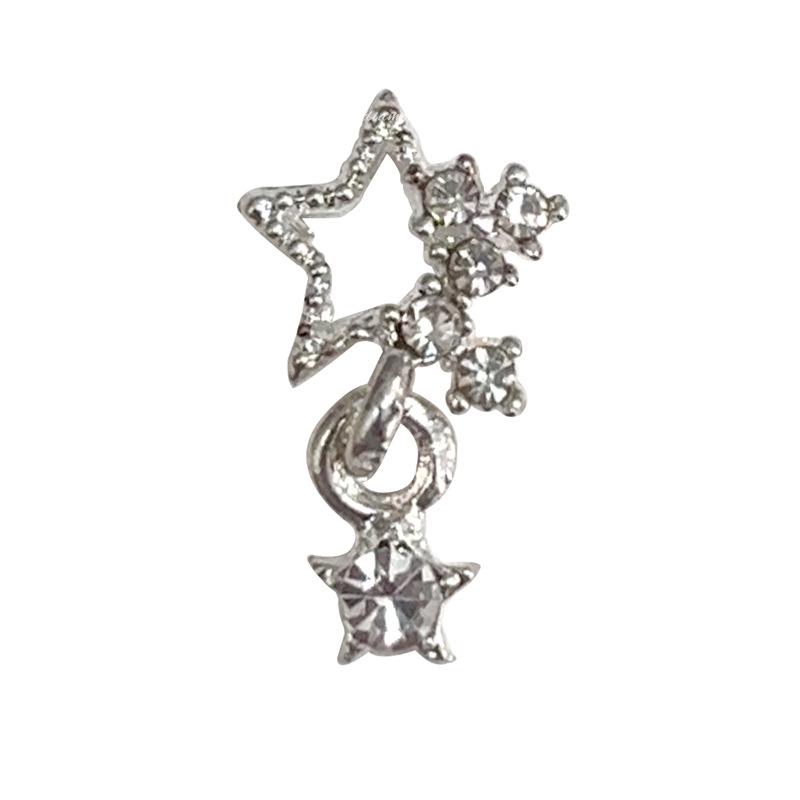 Hollow Star Pendant Nail Art Jewelry 2025: Silver Alloy Rhinestones - Trendy Internet Celebrity Style