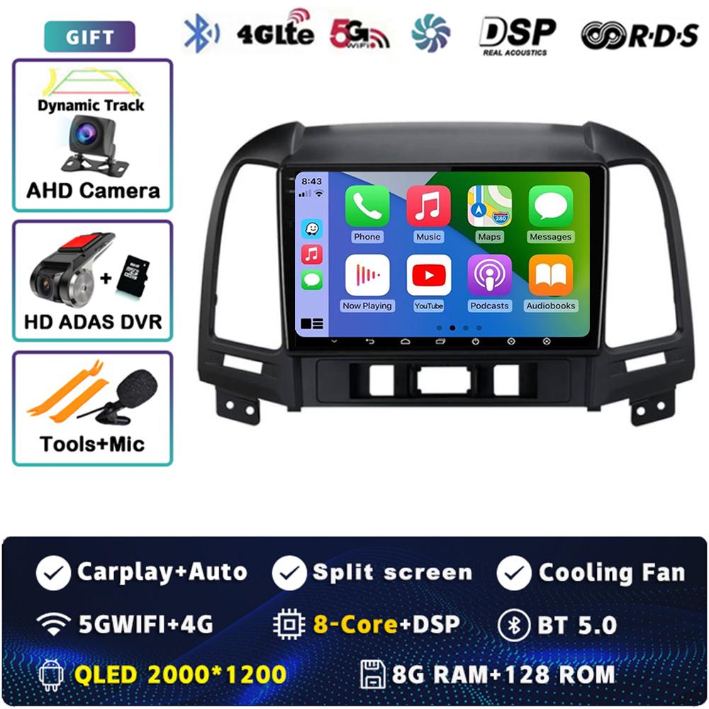 Android 14 Carplay Auto For Hyundai Santa Fe 2 2006 - 2012 Car Radio 4G WIFI Player Multimedia Srereo 360Camera Navigation Video