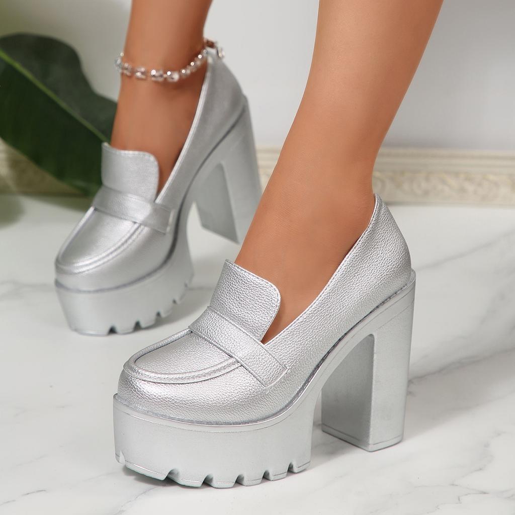 2025 spring and summer leather shoes comfortable women's shoes spring and autumn waterproof table thick heel new deep mouth high heels women's pl