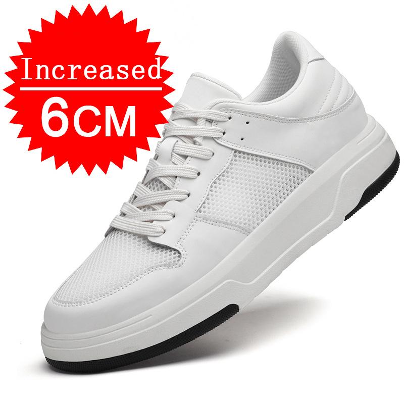 Fashion Casual Mesh Sneakers Summer Genuine Leather+mesh Increase 6CM Heightening Shoes Hollow Out Men Footwear Mesh Breathable Shoes
