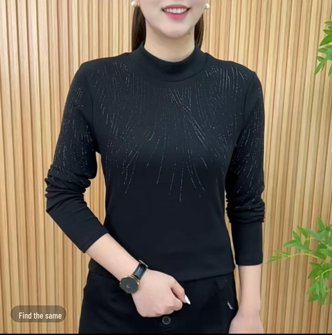 

Korean Style Rhinestone Patchwork Thermal Fleece Top – Age-Reducing Tummy Concealing for Moms M чёрный