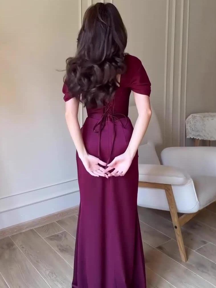 Women's Elegant Short Sleeve Long Dress - European American Style Spring 2026 New Arrival
