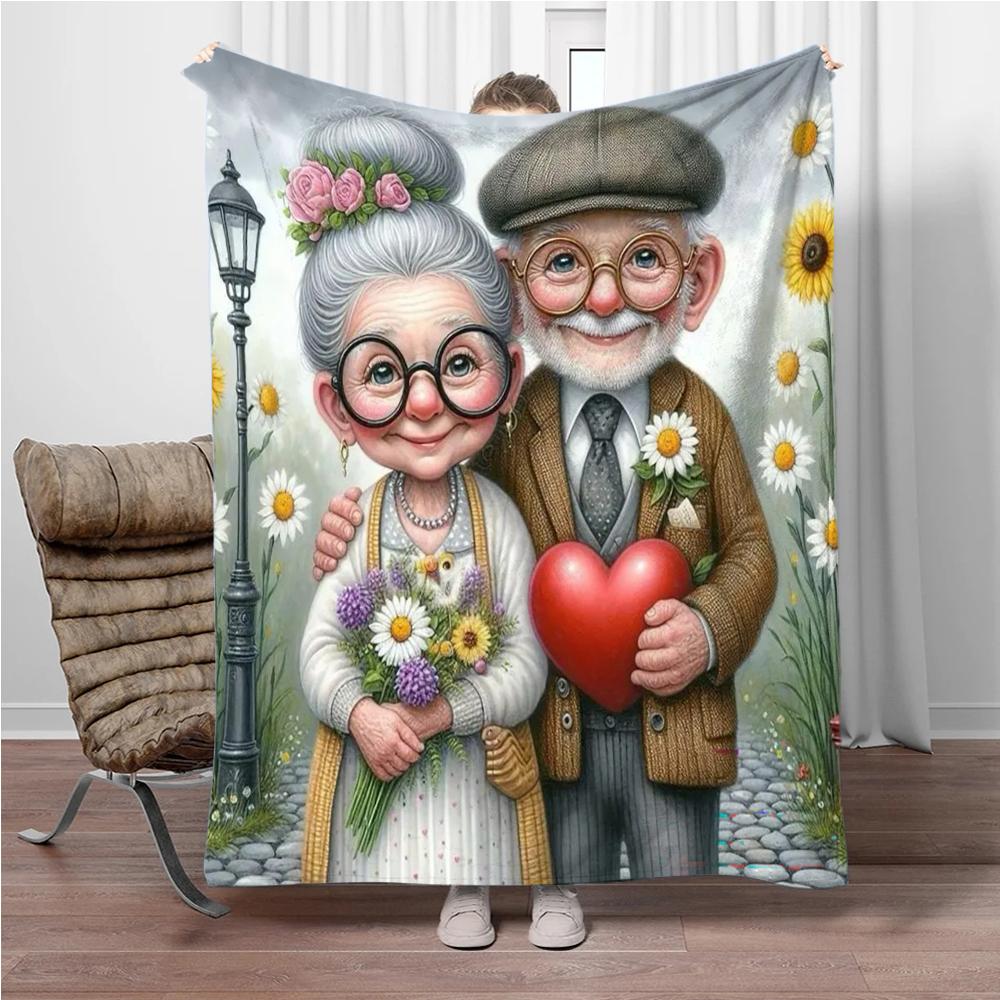 

Cartoon Happy Old Couple Soft Flannel Blankets Keep Warm Throw Blanket Comfortable Blanket for Picnic Beds Sofa Home Bedroom 100x150cm(39x59in)