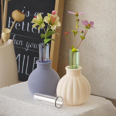 DIY Gypsum Vase Candlestick Smooth Circular Tube Flower Planter Candle Base Silicone Mold