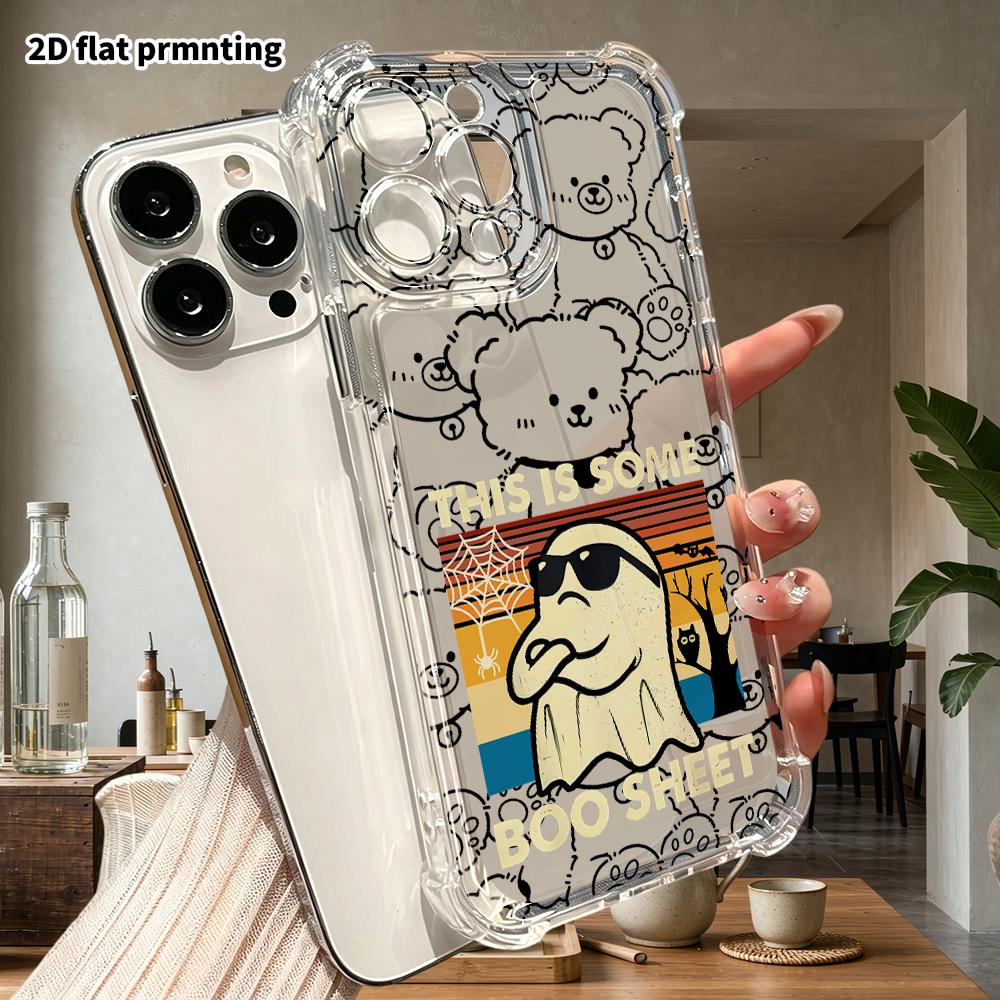 Phone Case: 2D Flat, Suitable for iPhone 18 17 16 15 14 13 Pro, Transparent Corner Protection Case, Cool Ghost, Christmas and Halloween Gift