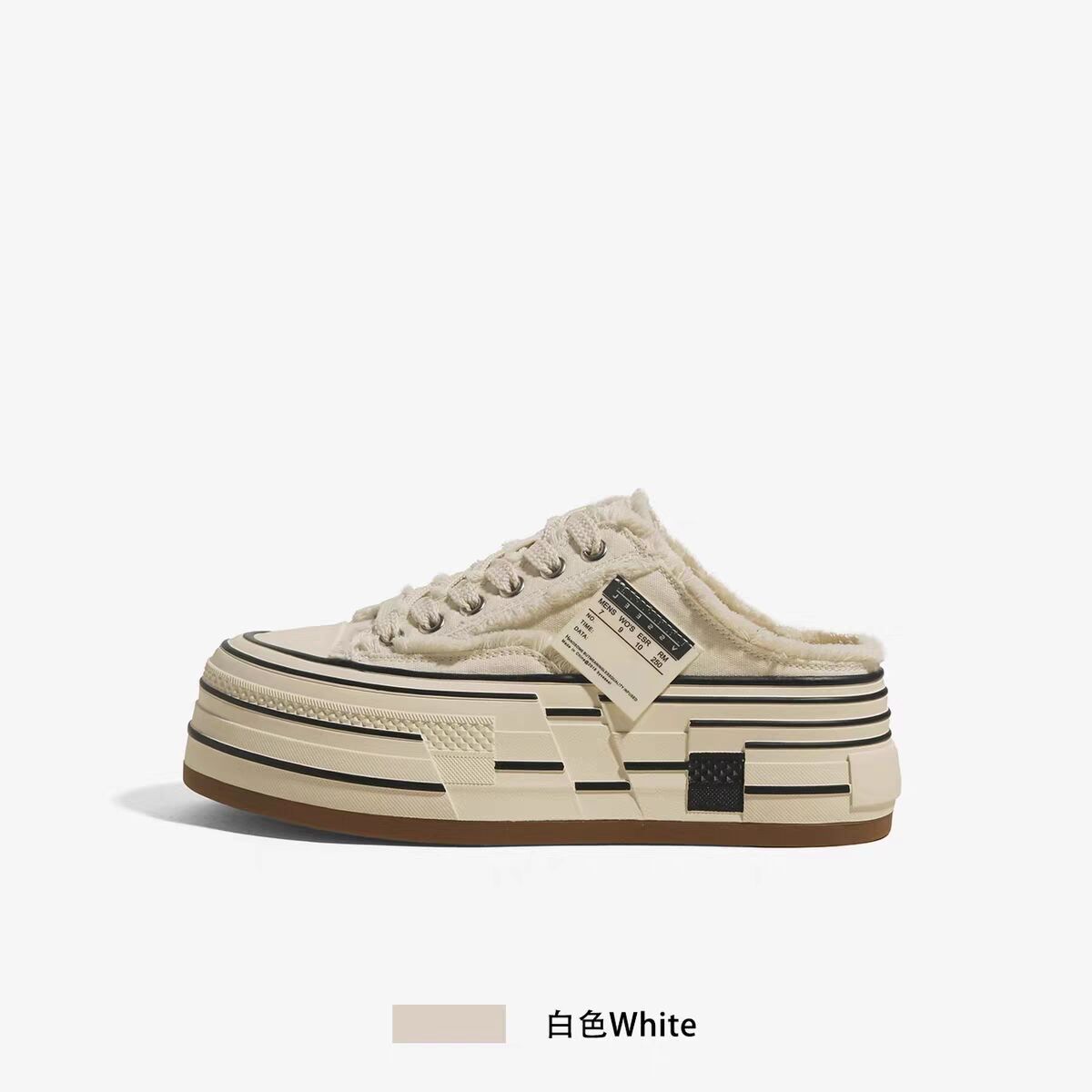 

Wu Jianhao same beggar shoes women s 2025 Korean version new thick-soled round head board shoes canvas shoes muffin little white slippers 40