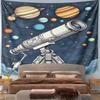 Telescope and Colorful Planetary Design Pattern Wall Hanging Tapestry Decorative Tapestry Home Decor for Bedroom and Living Room