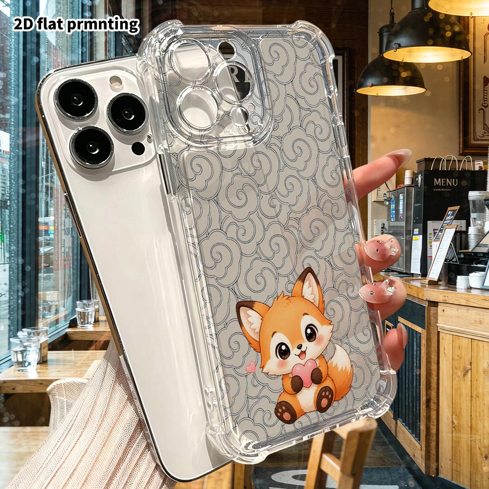 Phone Case: 2D Flat, Suitable for iPhone 18 17 16 15 14 13 Pro, Transparent Corners Protective Case, Little Heart Fox, Christmas and Halloween Gift