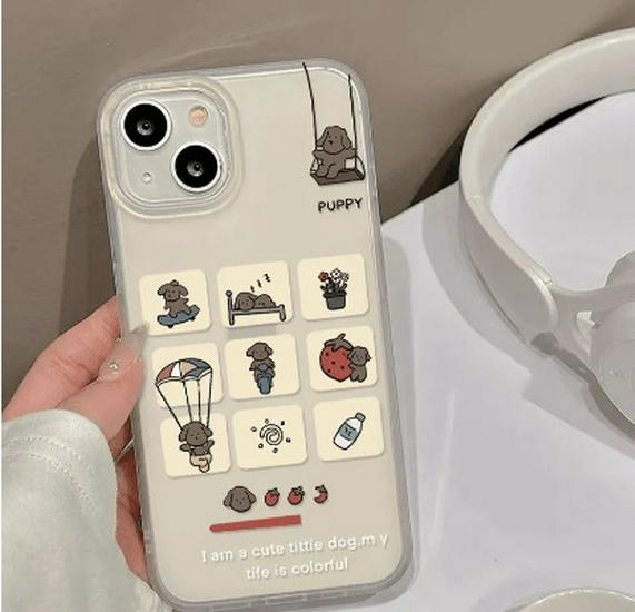 

Frosted Grid Puppy Phone Case for Apple 17/16 Pro Max, Transparent, Compatible with 15/13/14 Pro Models 14 Pro