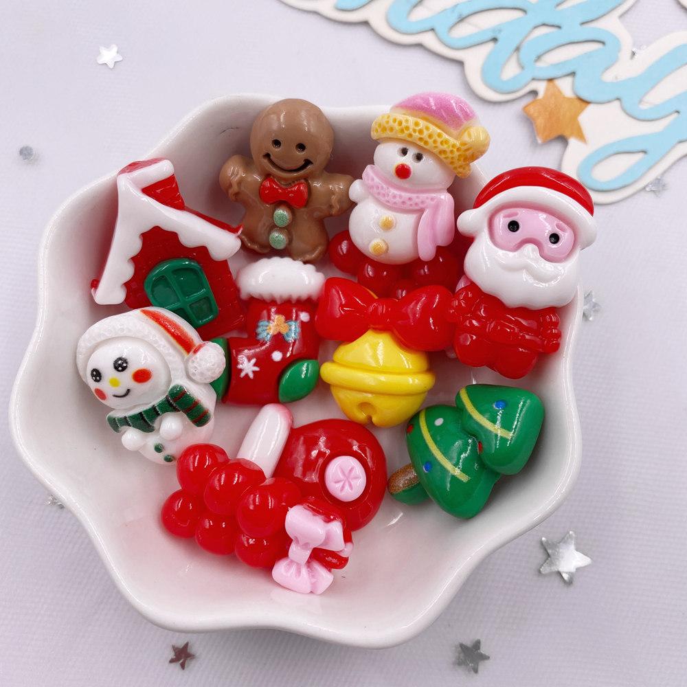 10PCS Resin Colorful Christmas Tree Santa Claus Snowman House Glove Flatback Stone Cartoon Figurines Scrapbooks DIY Decor Crafts