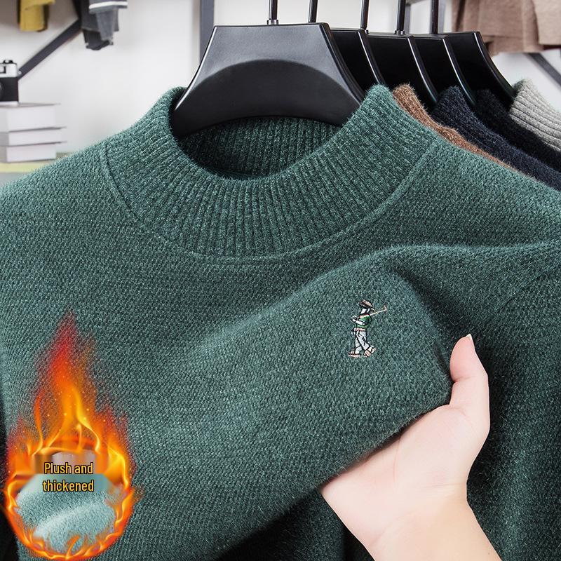 2025 Autumn/Winter Men s Plush Velvet Knit Sweater – Round Neck, Long Sleeve, Warm and Thick 4XL зелёный