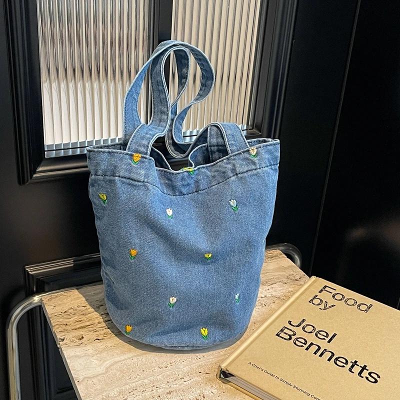 Hot Selling Embroidery Versatile Leisure Denim Fashionable Women's Shoulder Bag  New Trend Large Capacity Bucket Bags
