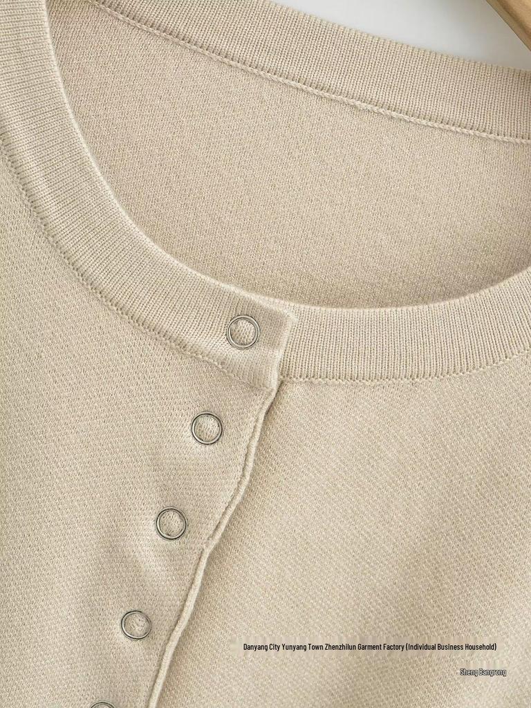 High-Waisted Women's Knitted Cardigan with Round Neck and Single-Breasted Design - European and American Style Niche Innerwear Top