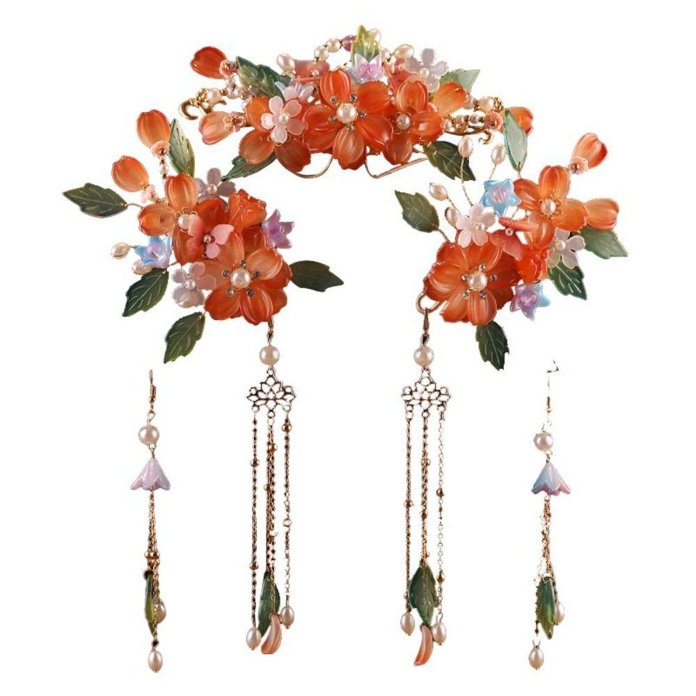 Tassel Hanfu Hair Stick Earring Flower Hair Comb Chinese Style Hairpin Set  Hairstyle Design Tool