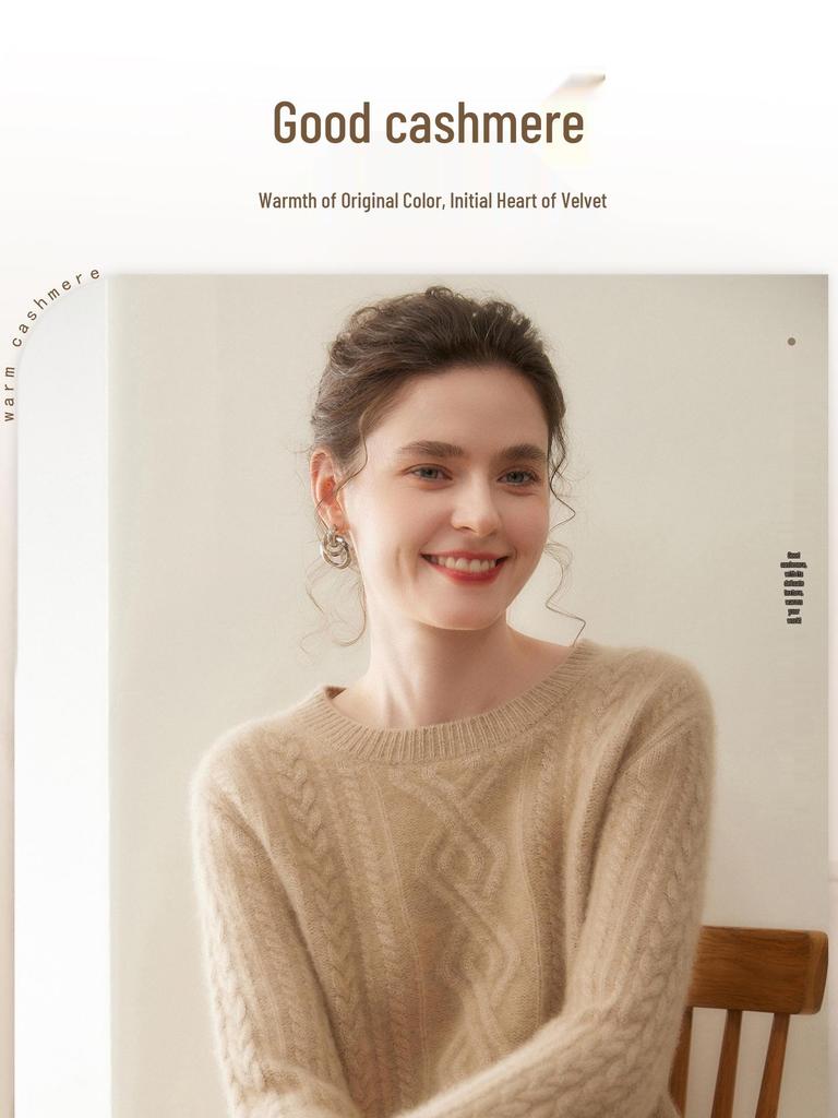 Women's Cashmere Cable Knit Sweater: Round Neck, Thickened, Versatile Autumn/Winter Casual Fashion