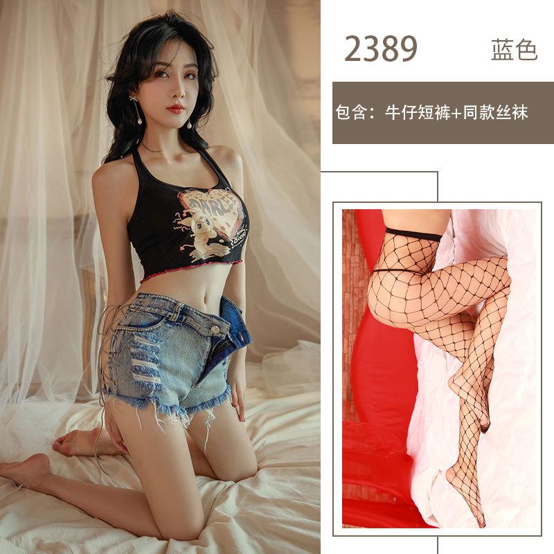 Sexy denim shorts sexy underwear uniform straps free nightclub performance hot pants low-rise shorts