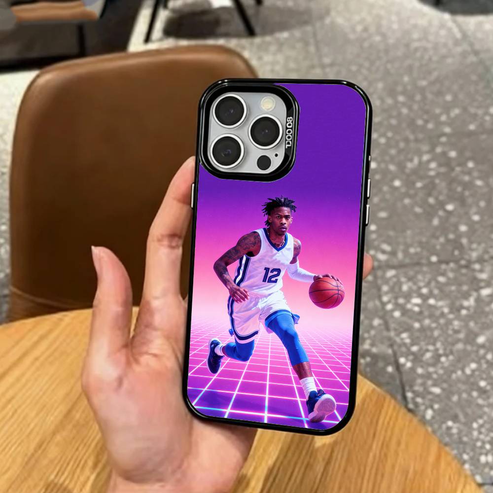 Custodia per Telefono Basketball J-Ja M-Morant 12 Per iPhone17,16,15,14,13,12,11 Plus,Pro Max Interno Colorato Placcato Argento