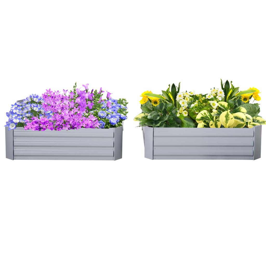 Set of 2 291L Raised Garden Bed, Elevated Galvanised Planter Box for Flowers, Herbs, 100x100x30cm, Grey