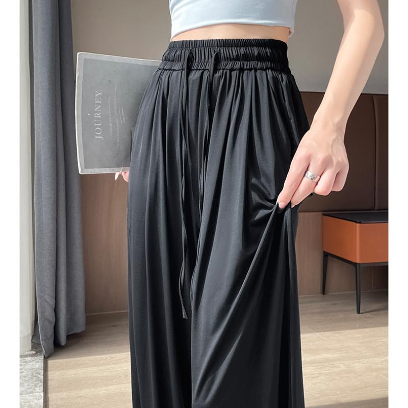 Ledově hedvábné rychleschnoucí kalhoty s ochranou proti slunci pro ženy, letní kalhoty s širokými nohavicemi, nové ležérní lehké sportovní kalhoty plus size, chladivé kalhoty po zem