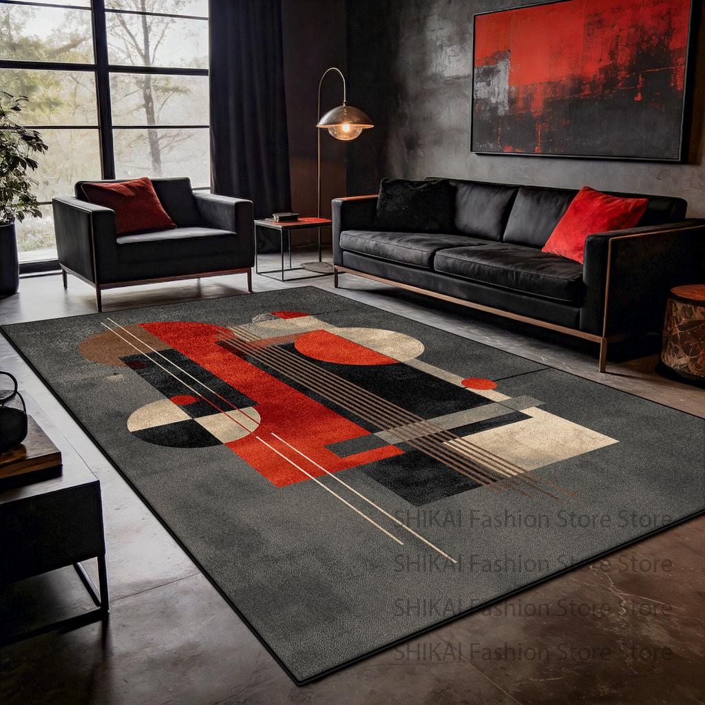Red Gray Color Matching Art Carpet for Living Room Decoration Home Antiskid Fluffy Rug Easy Clean Short Velvet Coffee Tables Mat