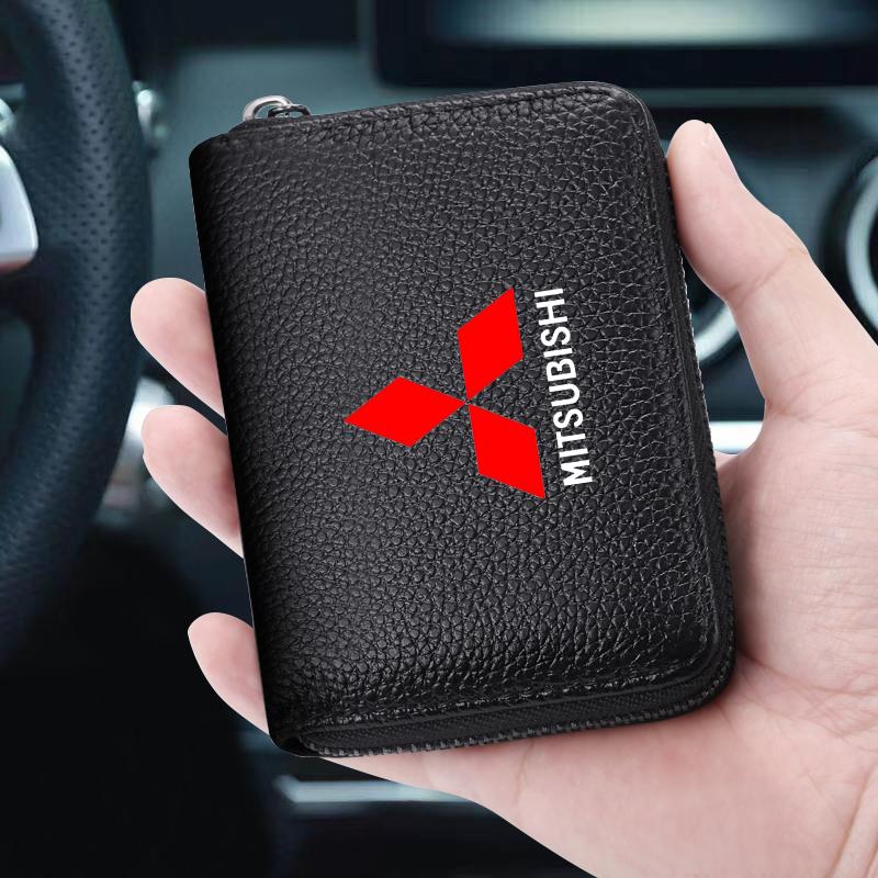 Genuine Leather Car Driver's License, ID Card, Bank Card Wallet For Mitsubishi Lancer 9 Ex Evo ASX L200 Colt Pajero Sport