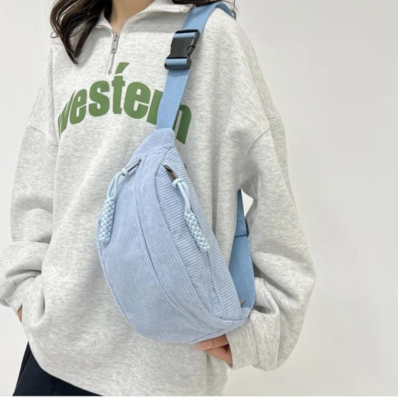 Women Waist Pack Large Capacity Corduroy Fanny Pack Street Style Chest Bag Fashi Shoulder Crossbody Bags Casual Waist Belt Bag