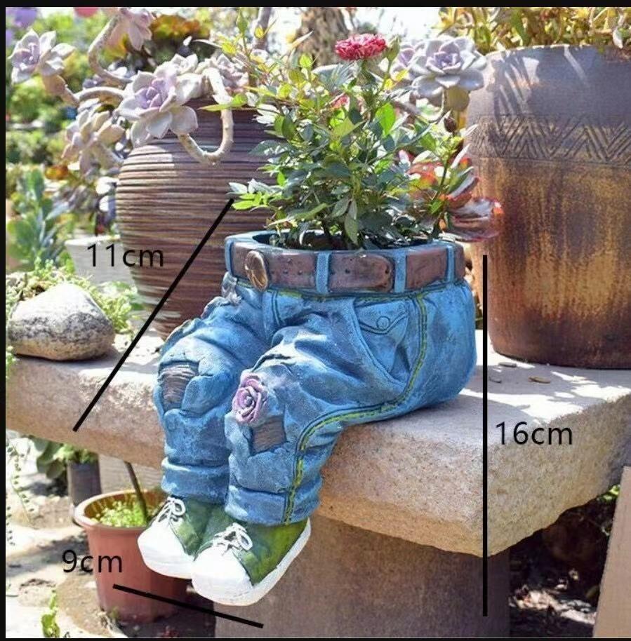 Resin Denim Pants Ornaments Creative Flower Pot Decoration Crafts Retro Garden