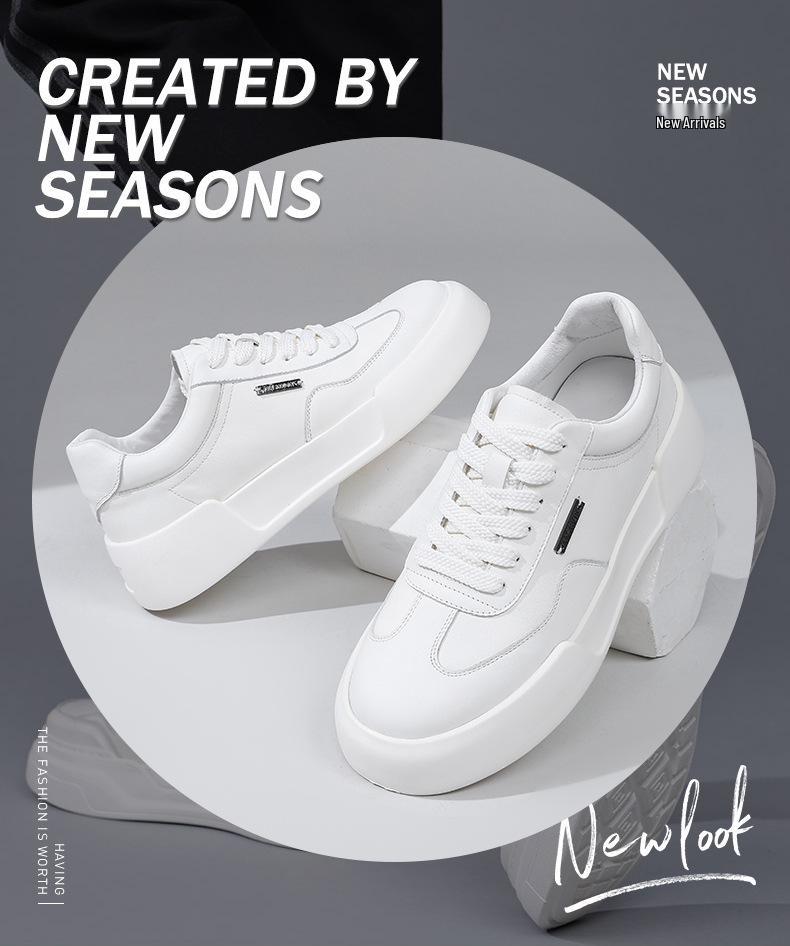 Herbst 2025 Vielseitige Lässige Herren-Leder-Skate-Schuhe, Weiß mit Dicker Sohle (Stil 5332)