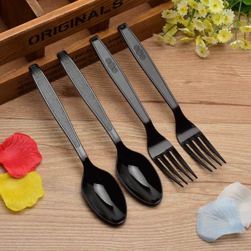 Disposable Plastic Spoon & Fork Set with Napkin, 100 Count