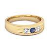 Blue Sapphire Three Stone Band Ring - 925  Sterling Silver Gold Vermeil