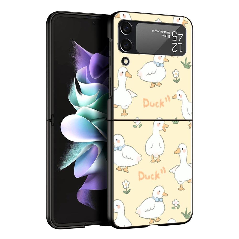 Phone Case For Samsung Galaxy Z Flip 3 4 5 Hard Black Folding PC For Samsung Z Flip3 Cover Protect Shell Cartoon Duck Goose Game