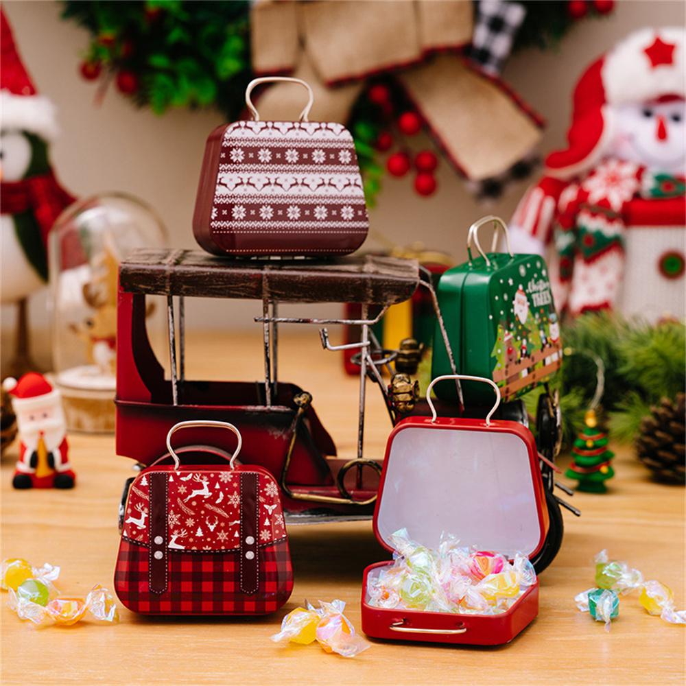 Christmas Tin Gift Box Mini Handbag Design Candy Container for Kids/Portable Cookie Storage/Holiday Decoration