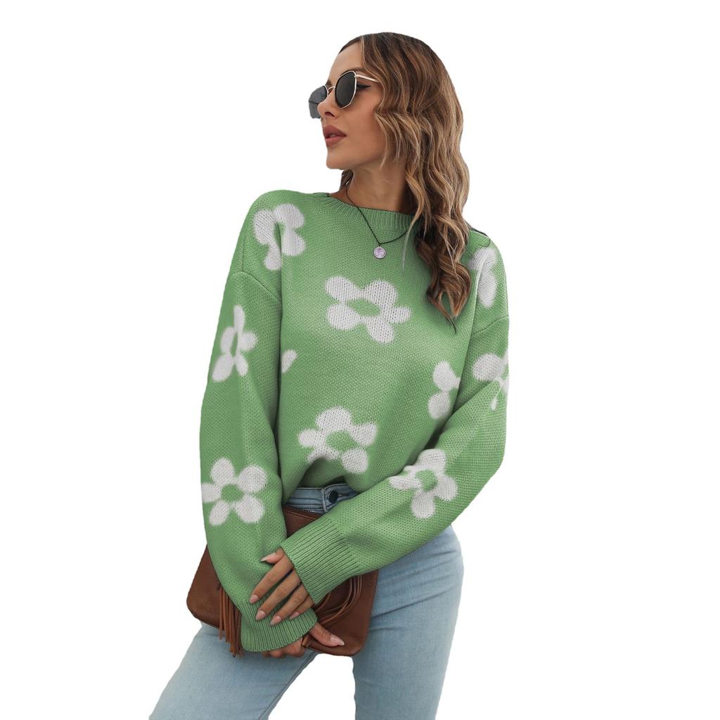Women's Loose Sweater Autumn and Winter Long-sleeved Daisy Knit Sweater