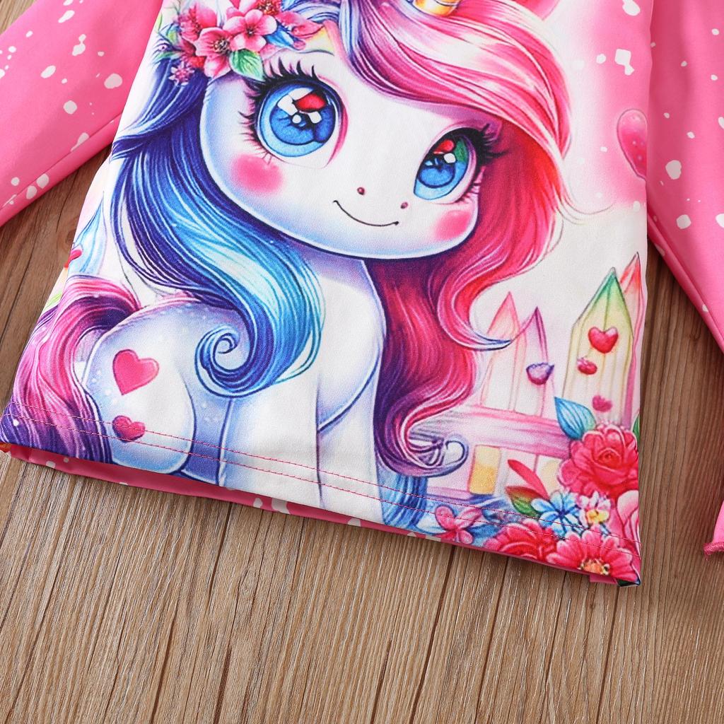 Kids Girls Fashion Clothing Set Spring Autumn Tie Dye Printed Cartoon Pegasus Pullover Flower Flared Pants Two Piece Outfit
