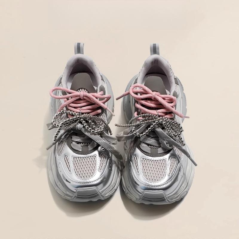 Korean version of double shoelaces dad shoes women's 2025 spring new mesh breathable lightweight versatile platform casual sports shoes