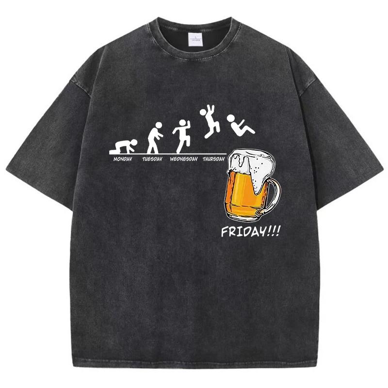 White The Joy Of Drinking Beer On Friday T-Shirt Mens Shoulder Drop Popular T Shirt Fashion Vigor Tees Normcore Cotton Tops