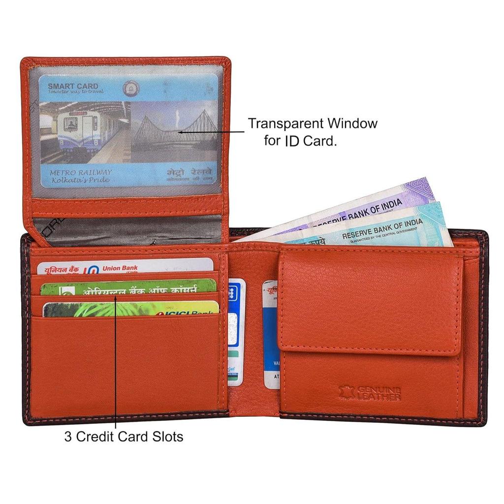 Kyle Brown/Orange Leather Wallet for Men
