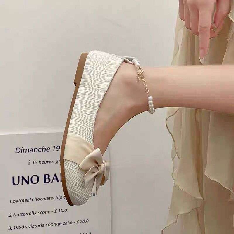Gentle Design Single Shoes Women's Summer New Pearl Shallow Mouth Cloth Doudou Shoes Versatile Flat Princess Shoes