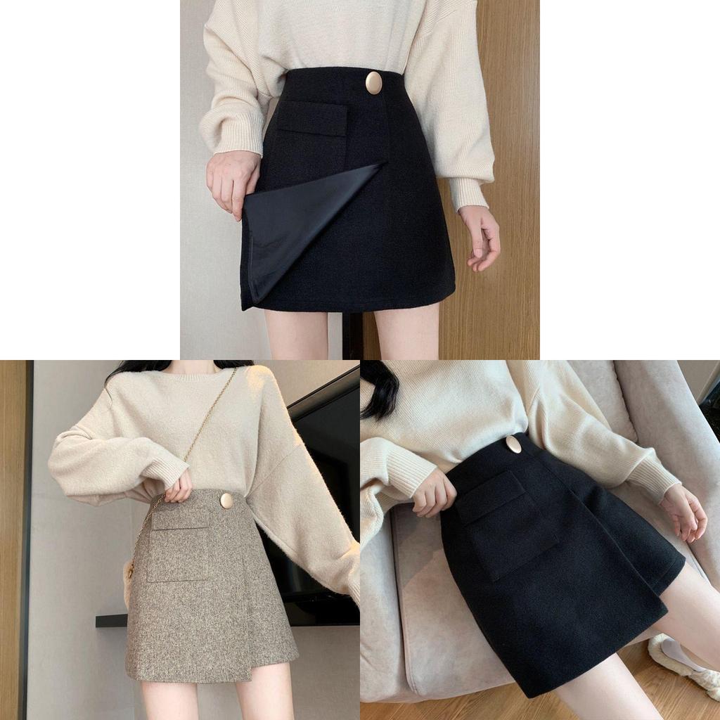 Cotton Blend Irregular Half Skirt With Button Detail For Office And Casual Wear