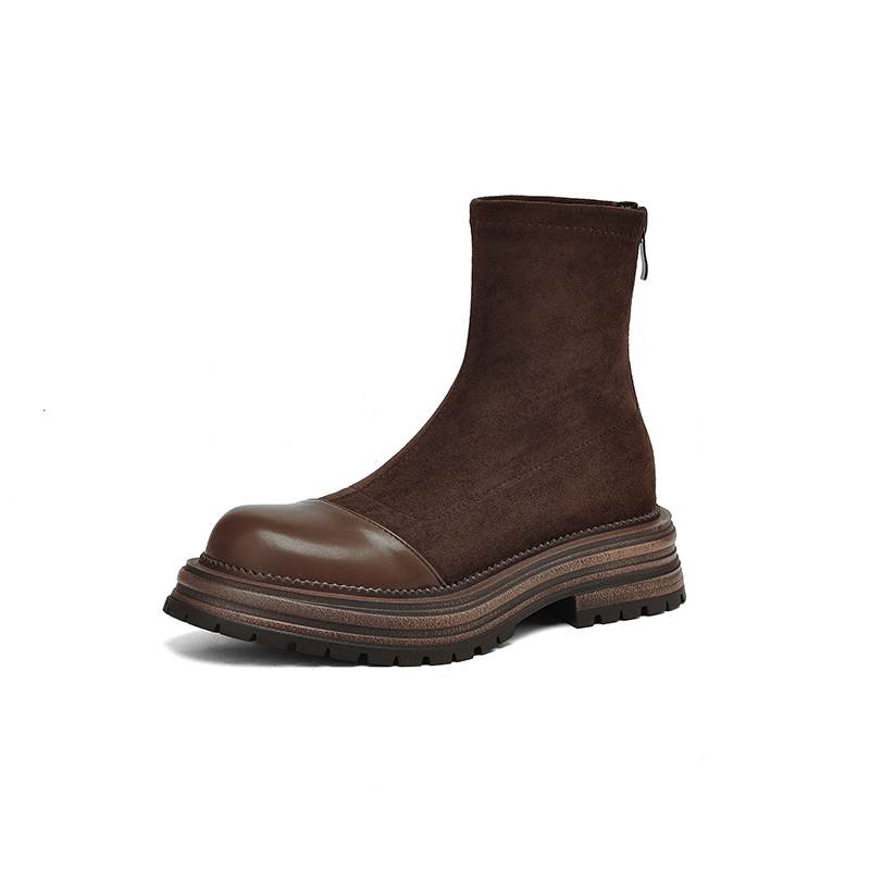 Krazing Pot Microfiber Flock Autumn Winter Shoes Thick Med Heels Size 43 Modern Boots Stretch Ankle Boots